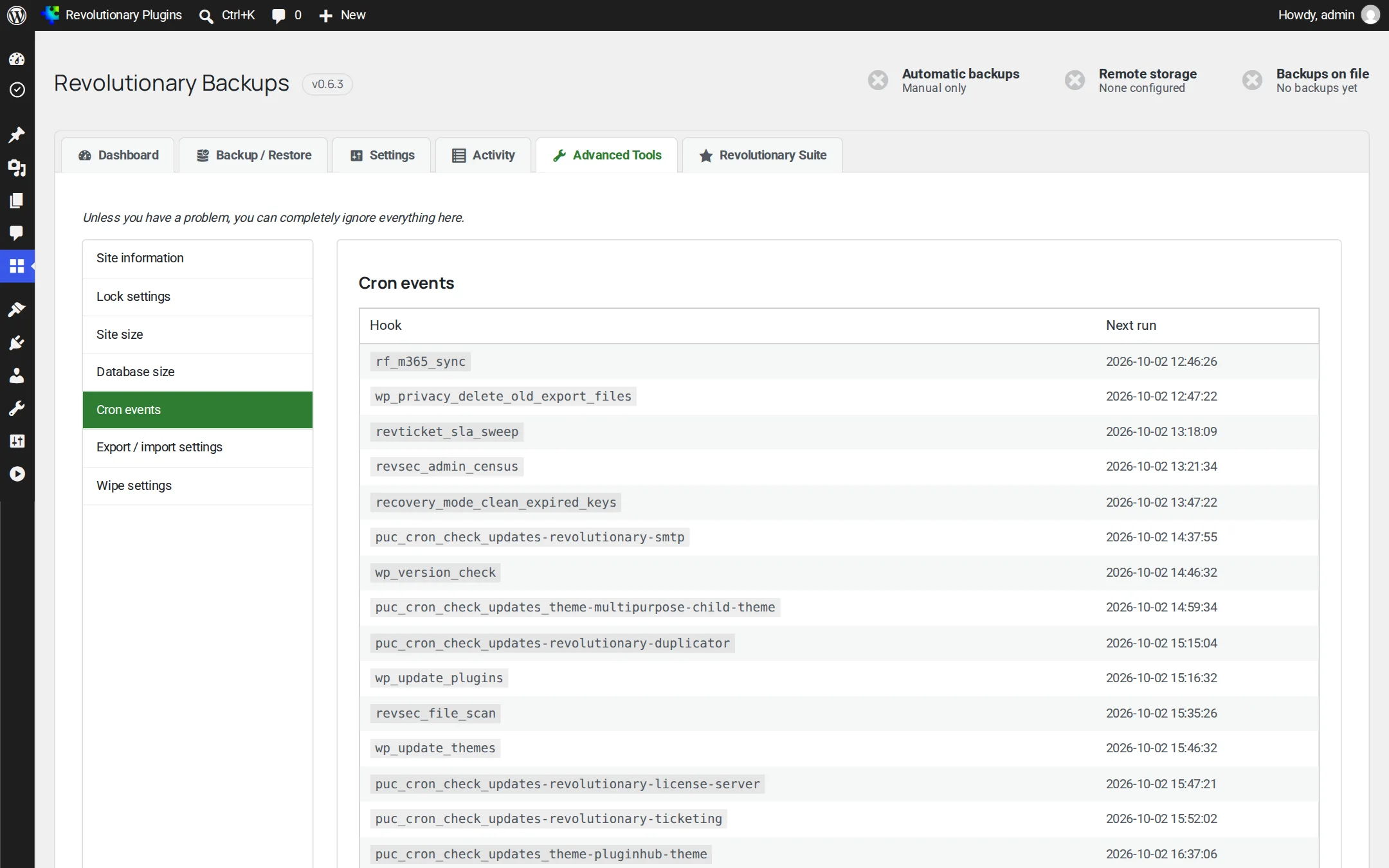 Advanced Tools: scheduled events