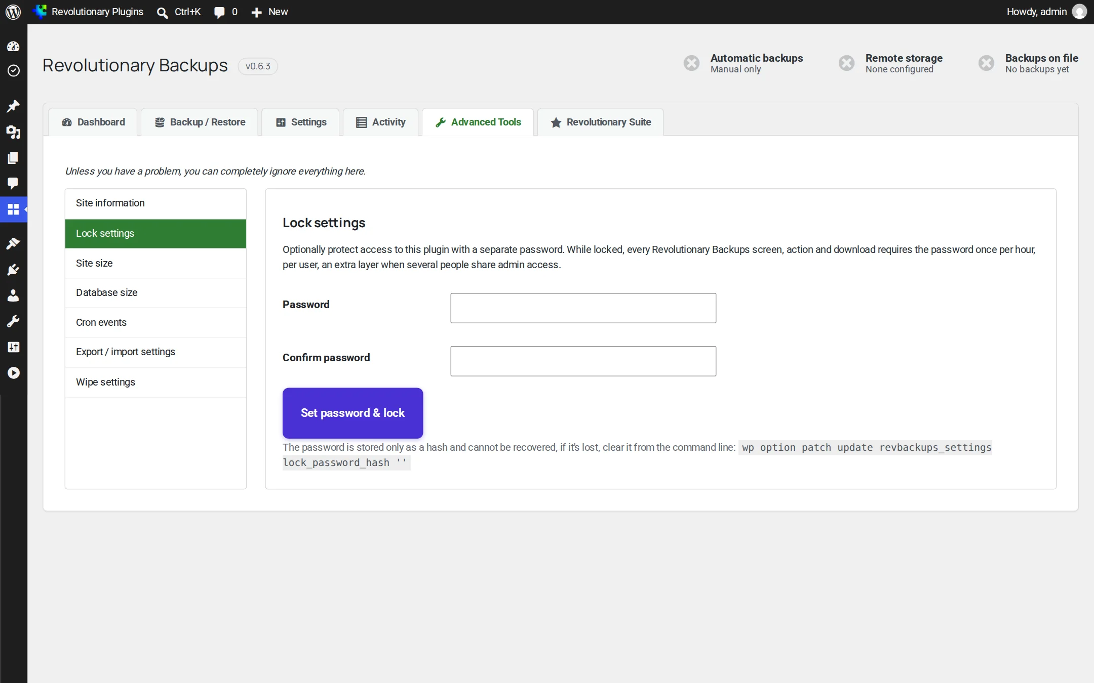Advanced Tools: plugin lock