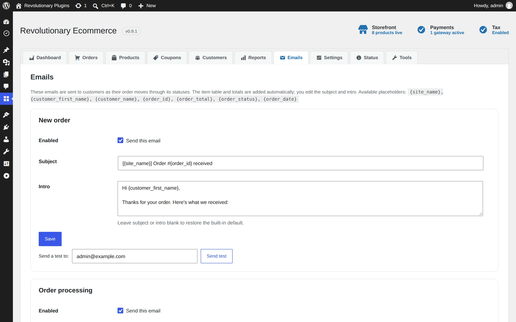 Order email templates