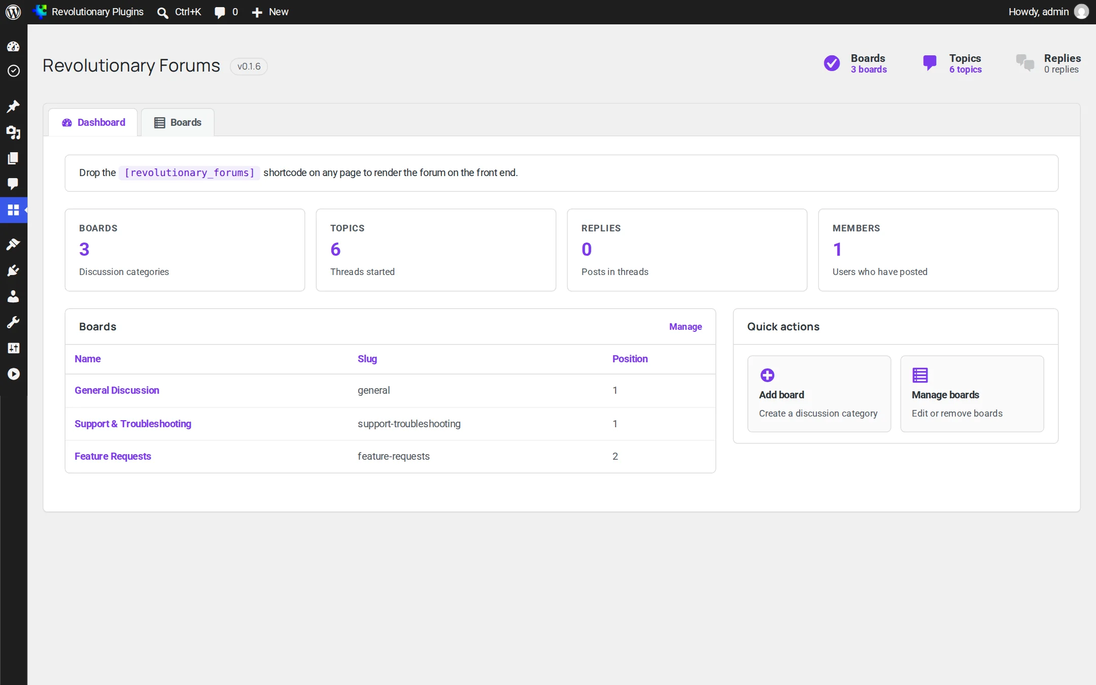 Forums dashboard