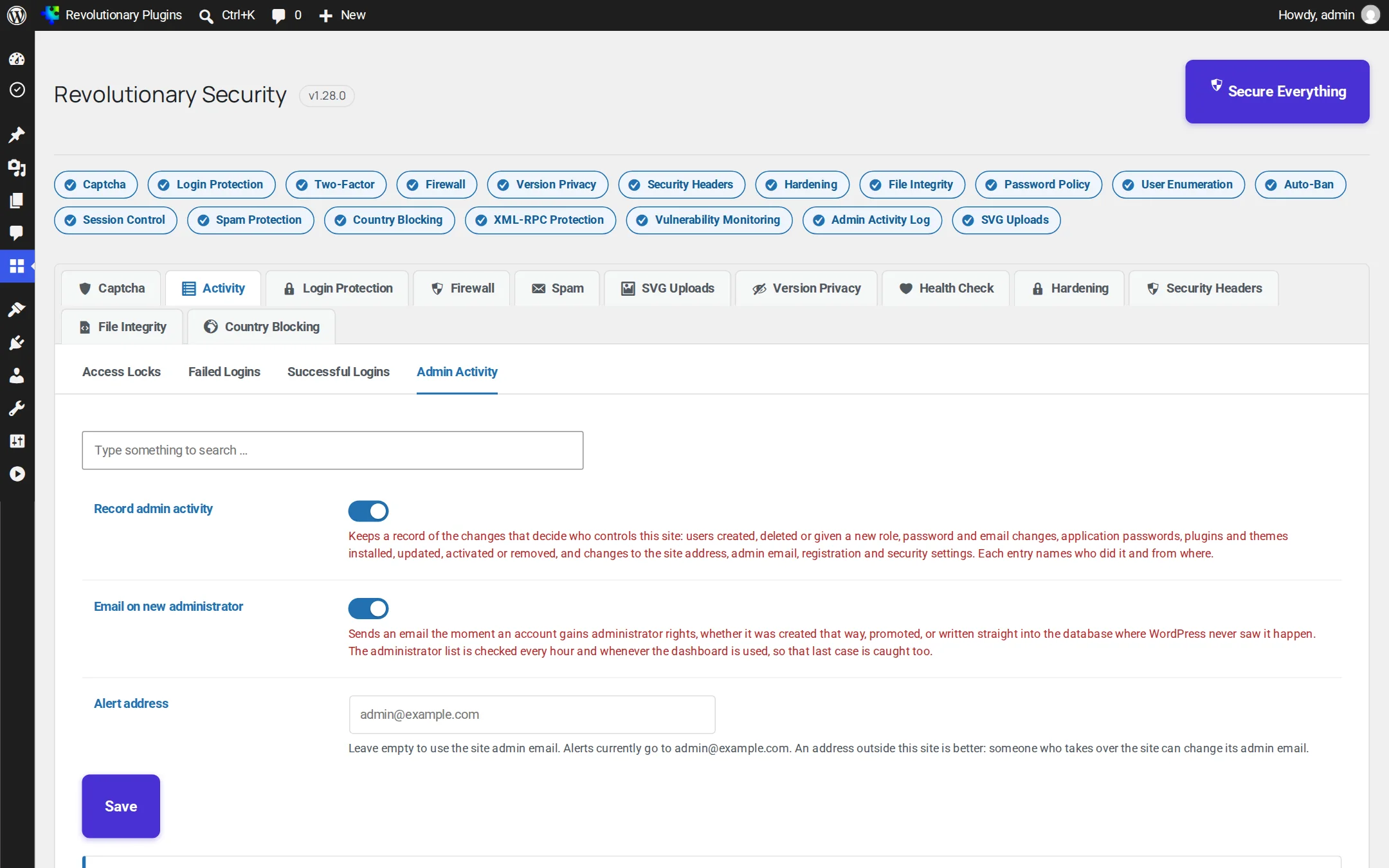 Admin activity log