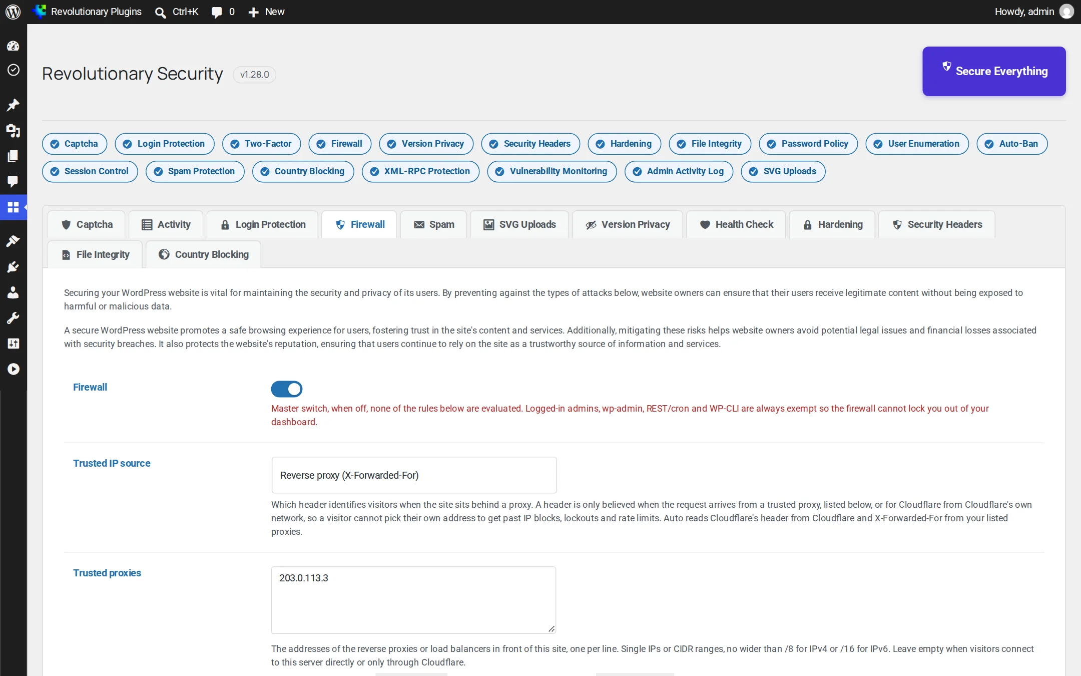 Firewall rules and trusted proxies