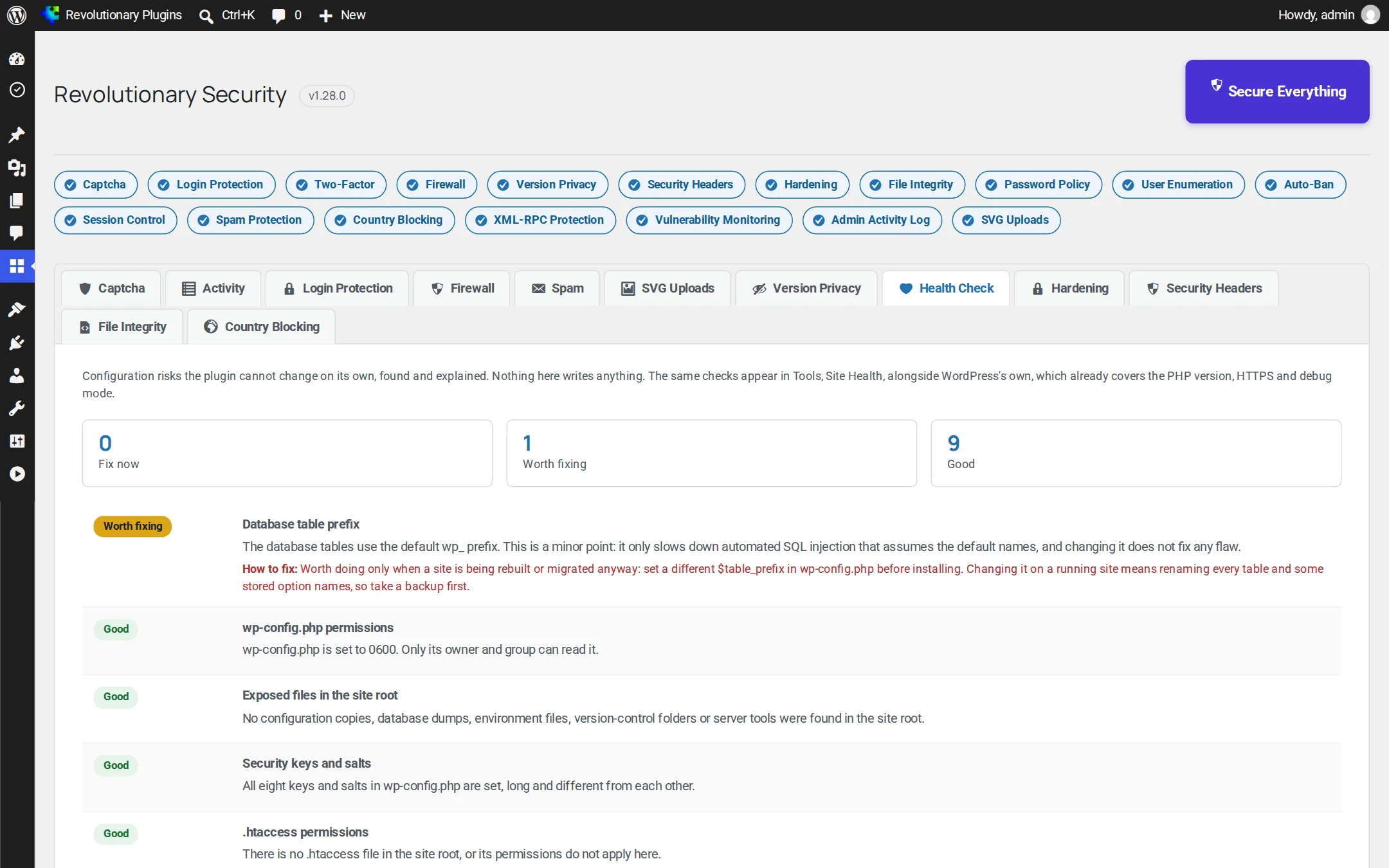 Health check and known vulnerabilities