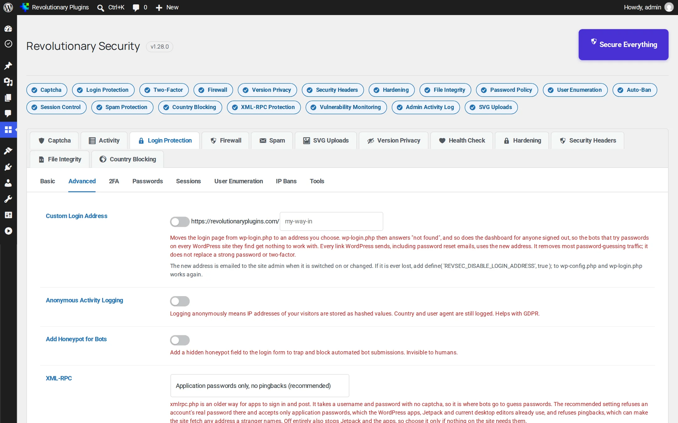 Custom login address and XML-RPC