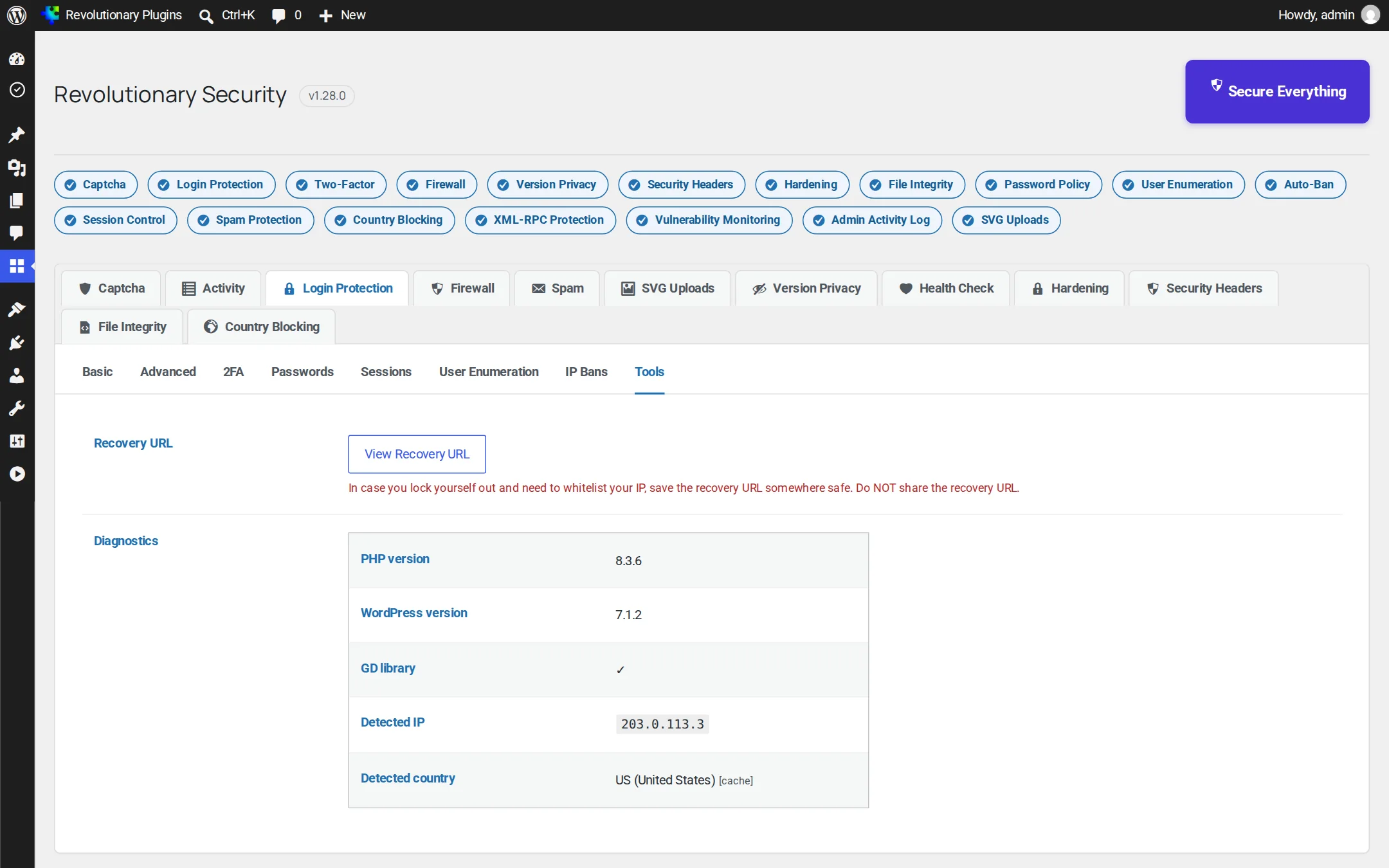 Recovery URL and diagnostics