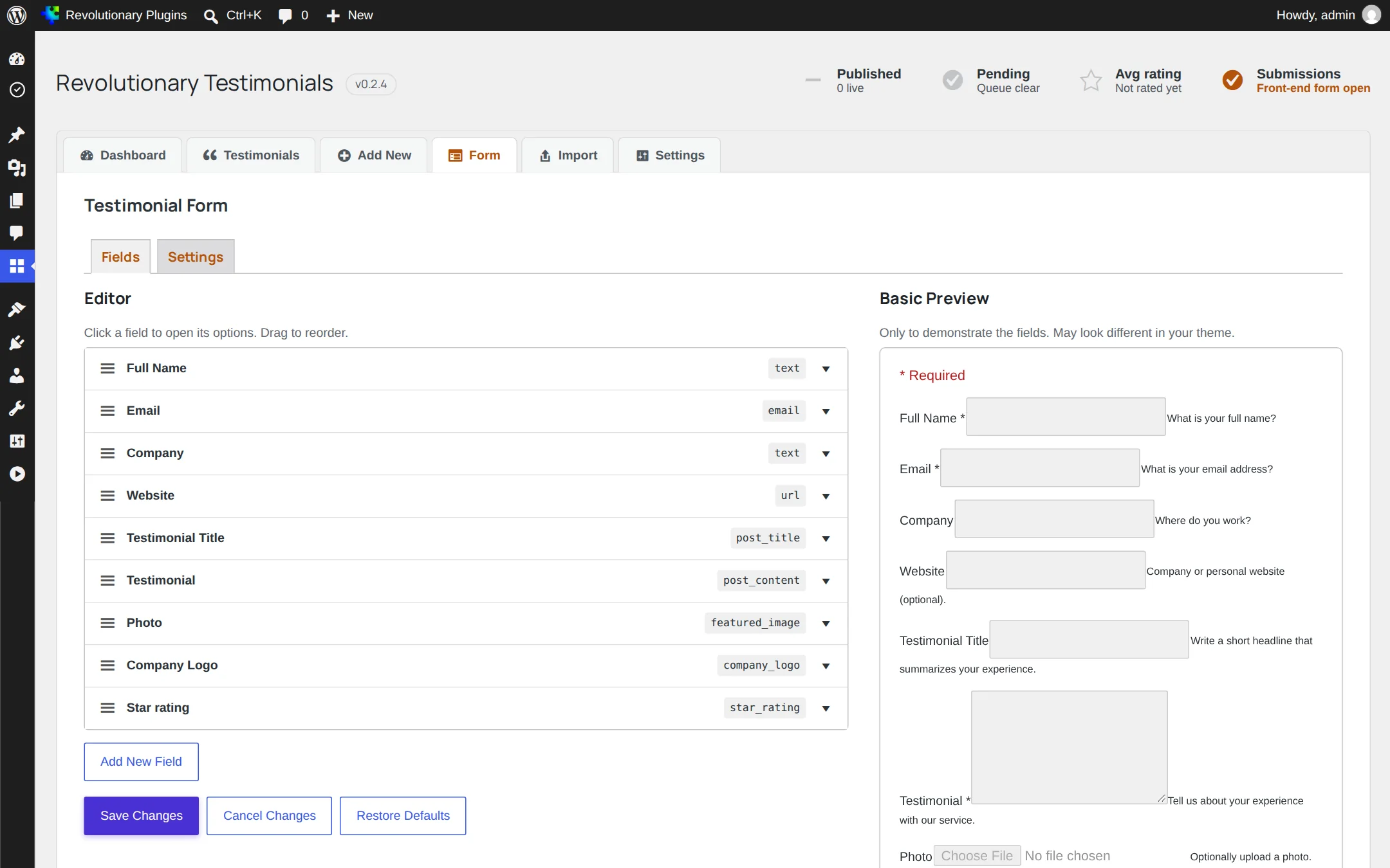 Submission form builder